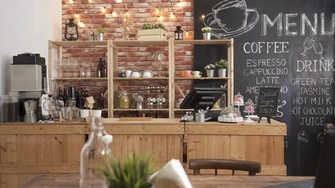Empty cafe bar interior in daytime nobody Video stock 108381438