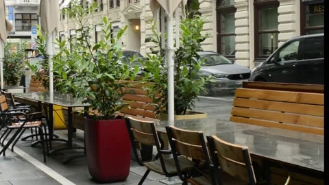 Empty cafe. Cloudy rainy day 動画素材 137114098