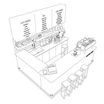 Empty cafe interior contour. Flat design vector illustration. Interior Stock Illustration