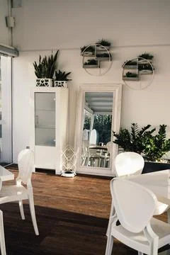 Empty cafe or bar interior, daytime Stock Photos