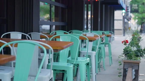 Empty cafe or restaurant closed on holiday or weekend. Empty chairs and Stock Footage 280465703