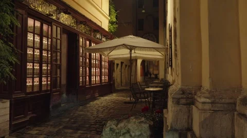 Empty Cafe on a Picturesque Street in the Old Town Video stock 345528434