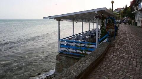 Empty cafe on promenade Video stock 72472211