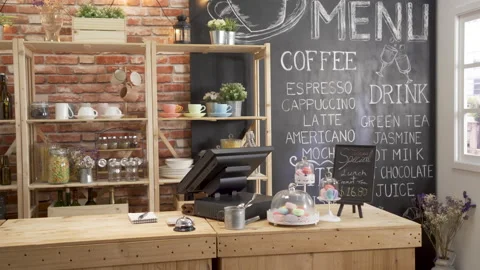 Empty cafe store interior in daytime. Stock Footage 135956039
