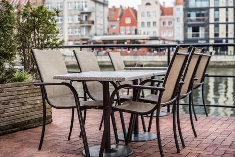 Empty cafe table with chairs Stock Photos