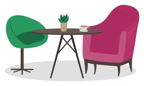 Empty Cafe Table with Served Coffee and Armchairs Stock Illustration