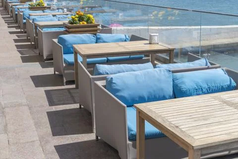 Empty cafe tables close-up as a background Stock-Fotos