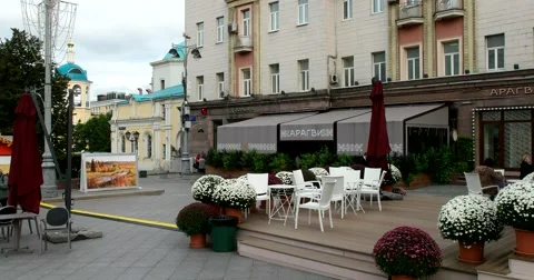 Empty cafe tables Stock Footage 68055304