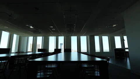 Empty Cafeteria Or Large Conference Room In City High Rise With Windows Tilt 스톡 동영상 134192452
