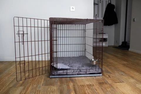 An empty cage for pets in an apartment. Foto stock
