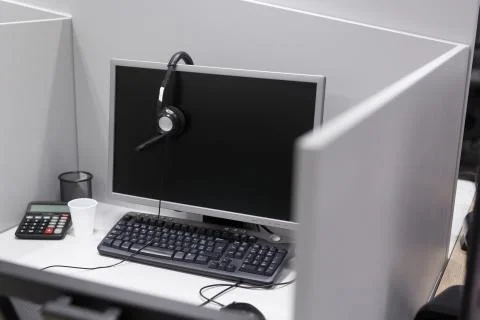 Empty call center office 스톡 사진