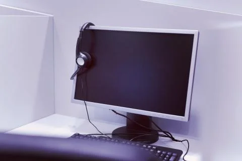 Empty call center office 스톡 사진