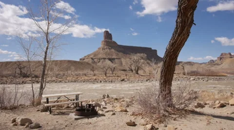 Empty Campground Picnic Table in the Desert at Green River, Utah Stock Footage 36331605