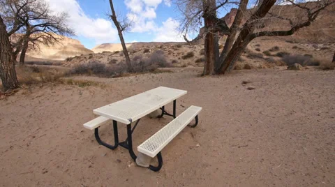 Empty Campground Picnic Table in the Desert at Green River, Utah Stock Footage 36332050