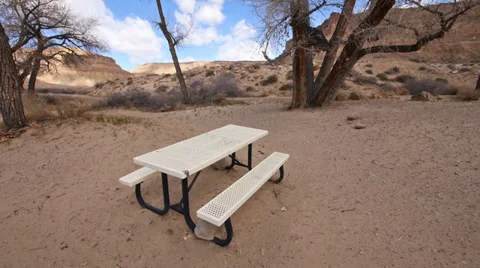 Empty Campground Picnic Table in the Desert at Green River, Utah Stock Footage 36334688