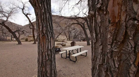 Empty Campground Picnic Table in the Desert at Green River, Utah Stock Footage 36335040