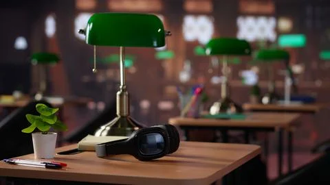 Empty campus library as a designated space for students to work Stock Photos