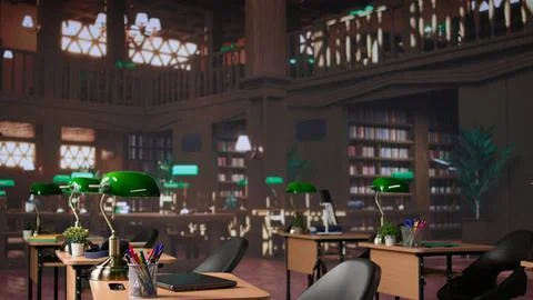 Empty campus library as a designated space for students to work Stock Photos