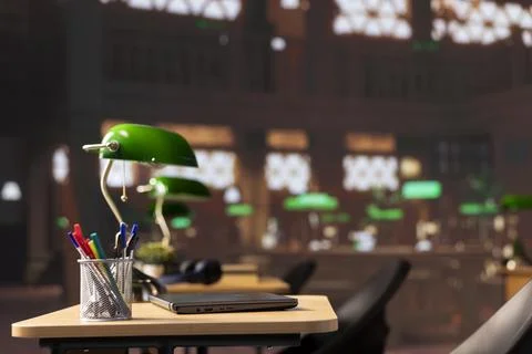 Empty campus library as a designated space for students to work on assignments Stock Photos
