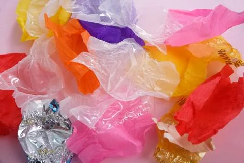 Empty candy wrappers Stock Photos