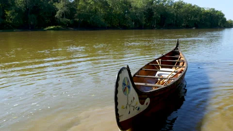 Empty Canoe on Wabash River WS Stock Footage 168093205