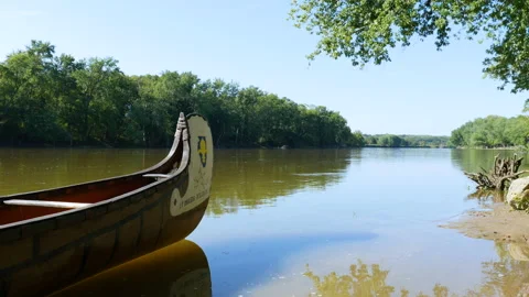 Empty canoe on Wabash River WS 2 Stock Footage 168095713