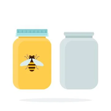 Empty cans and jars of honey vector flat material design isolated object on Stock Illustration