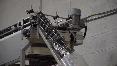 Empty Cans on Conveyor Stock Footage 81748675