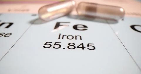 Empty capsules lie on periodic table of chemical elements Stock Footage 278680810