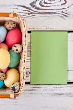 Empty card and easter basket. Stock Photos