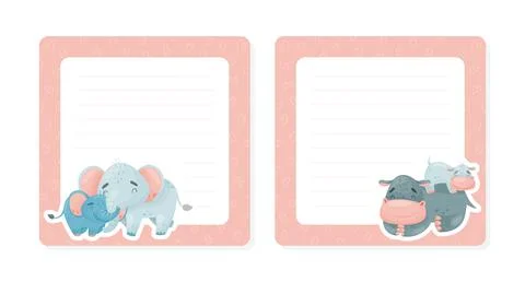 Empty Card with Animal Cub Cuddle with Mom Vector Template Stock Illustration