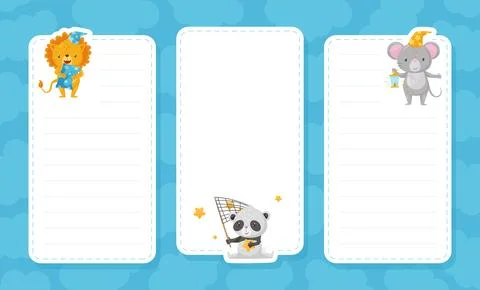 Empty Card with Cute Animals Having Bedtime Vector Template Stock Illustration