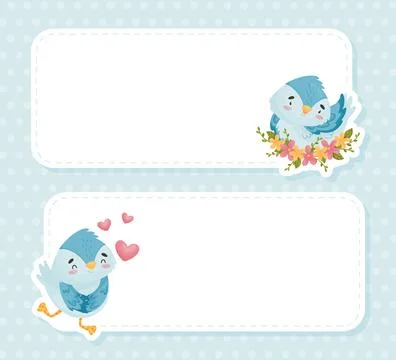 Empty Card with Cute Blue Bird with Wings and Beak Vector Template Stock Illustration