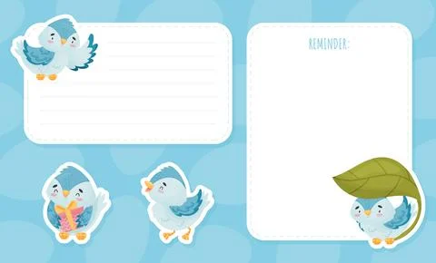 Empty Card with Cute Blue Bird with Wings and Beak Vector Template Stock Illustration