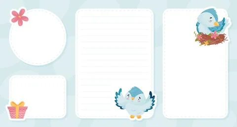 Empty Card with Cute Blue Bird with Wings and Beak Vector Template Stock Illustration