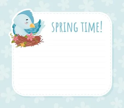 Empty Card with Cute Blue Bird with Wings and Beak Vector Template Stock Illustration