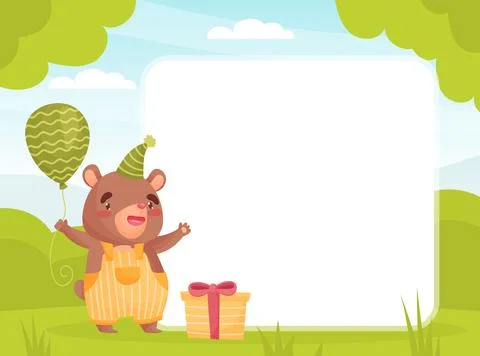 Empty Card with Cute Brown Bear Animal Character Vector Template Ilustración de archivo