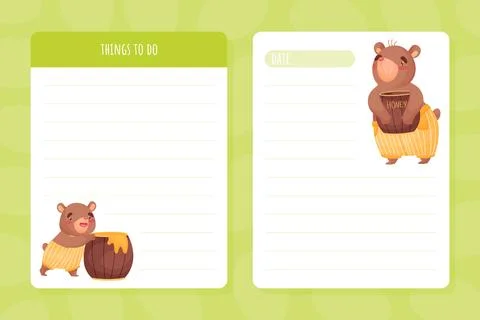 Empty Card with Cute Brown Bear Animal Character Vector Template Ilustración de archivo