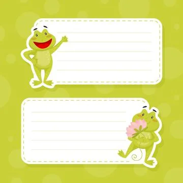 Empty Card with Cute Green Leaping Frog Character Vector Template Stock Illustration
