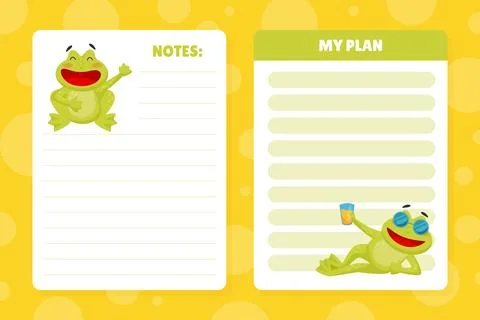 Empty Card with Cute Green Leaping Frog Character Vector Template Stock Illustration