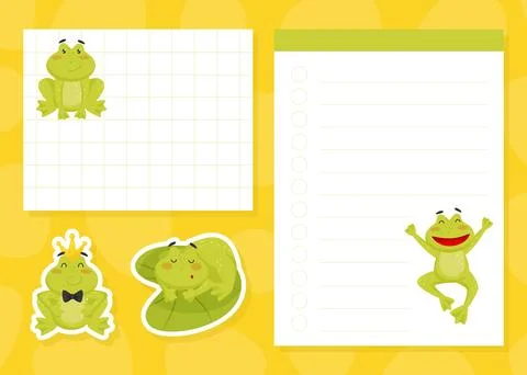 Empty Card with Cute Green Leaping Frog Character Vector Template Stock Illustration