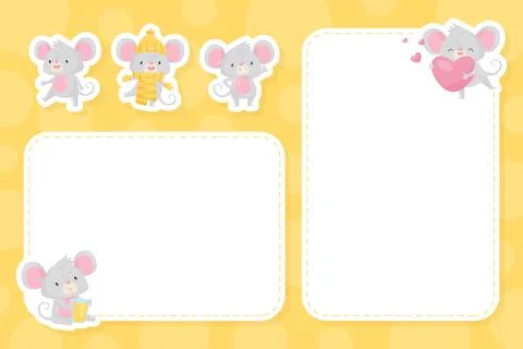 Empty Card with Cute Mouse as Funny Little Animal Vector Template Stock-Illustration