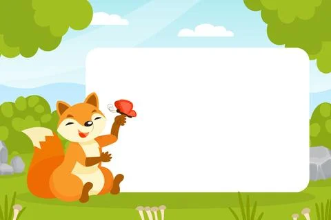 Empty Card with Cute Red Fox Animal with Bushy Tail Vector Template Stock Illustration