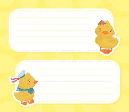 Empty Card Frame with Cute Yellow Duckling Chick Vector Template Stock Illustration
