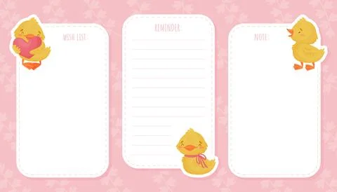Empty Card Frame with Cute Yellow Duckling Chick Vector Template Stockillustratie