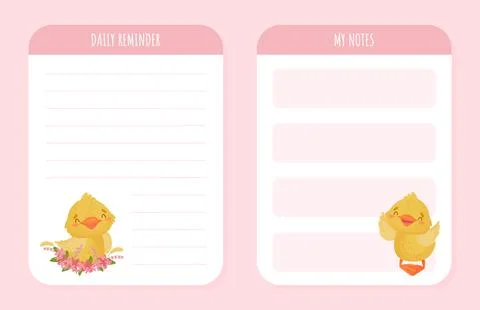 Empty Card Frame with Cute Yellow Duckling Chick Vector Template Stockillustratie