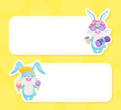 Empty Card with Funny Cartoon Rabbit Vector Template Illustrazione stock