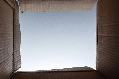 Empty cardboard box interior from below 스톡 사진