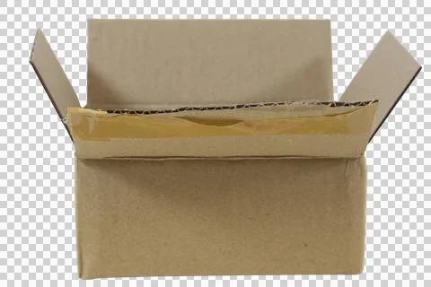 Empty cardboard box with open flaps on transparent background Stock Photos