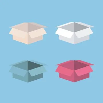 Empty cardboard box opened four color, vector illustration EPS10. Stockillustratie